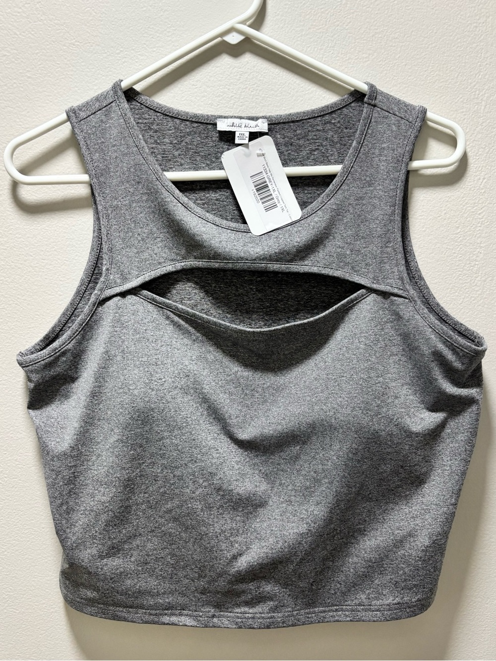 White Birch Grey Scoop Neck Top Sport Bra Removable Pads/Cups Size 1XL NWTS